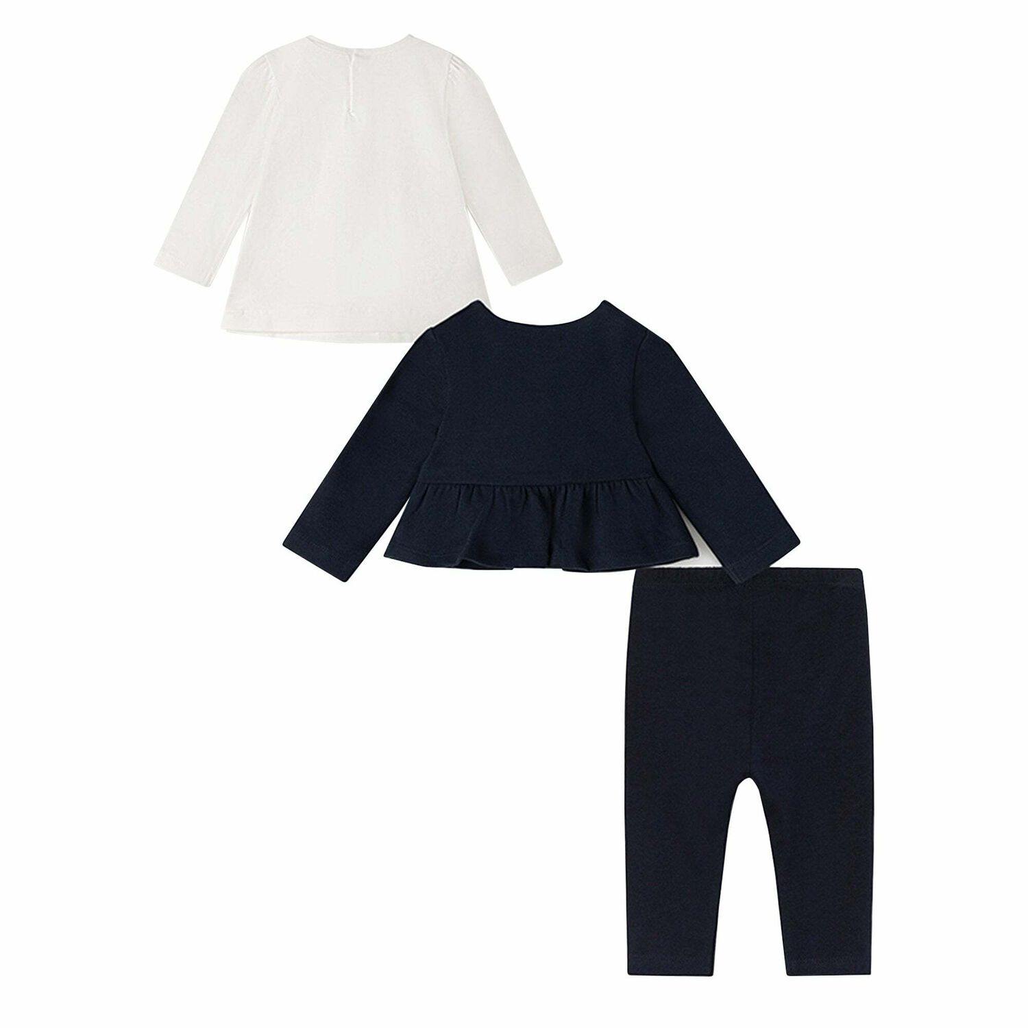 Baby Girls Navy Blue & Ivory 3 Piece Leggings Set, 2, hi-res