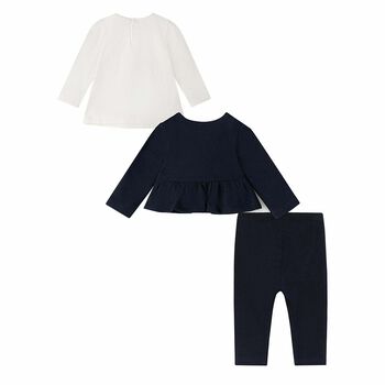 Baby Girls Navy Blue & Ivory 3 Piece Leggings Set