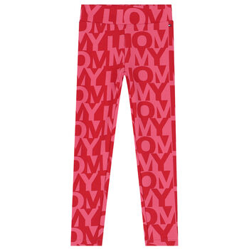 Girls Red & Pink Logo Leggings