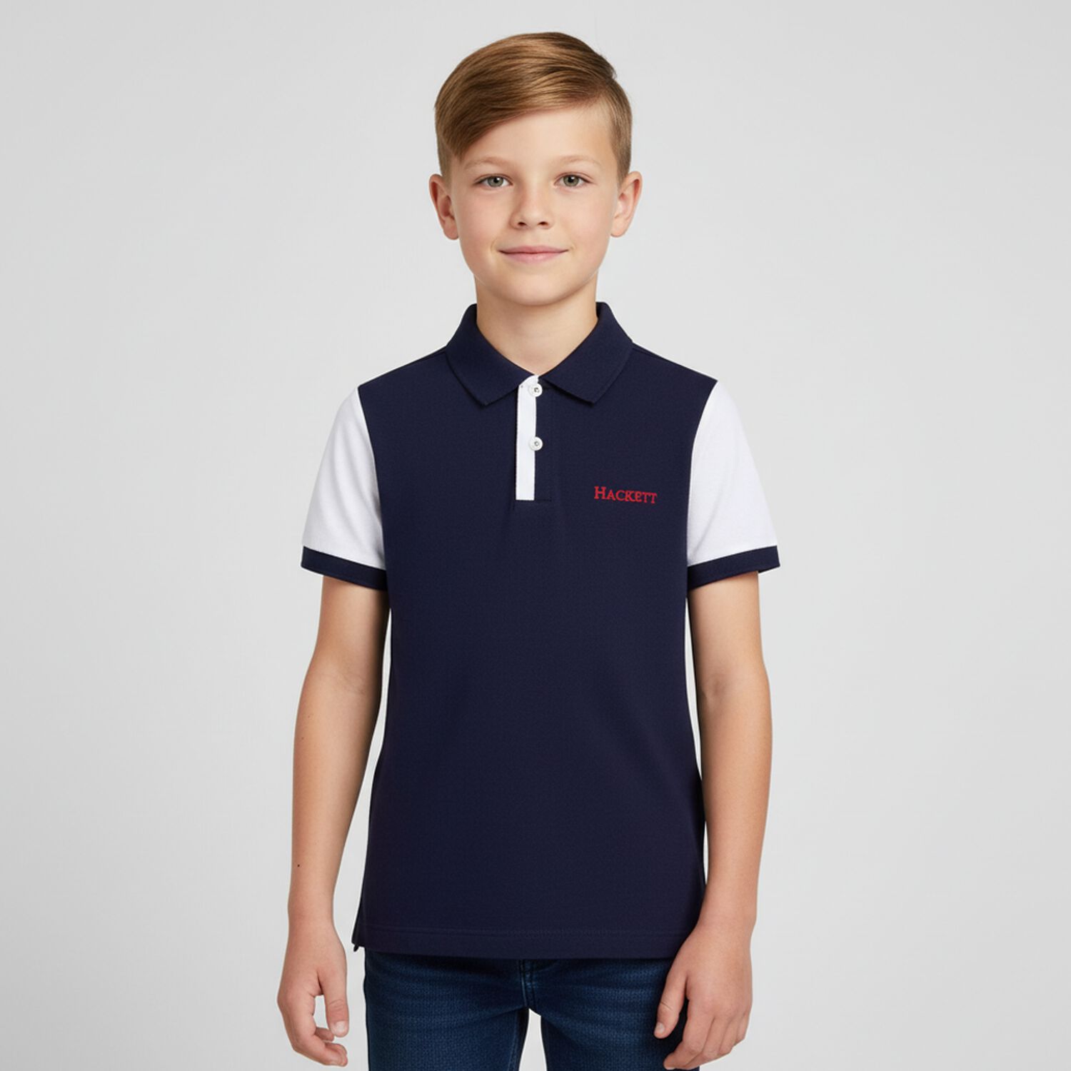 Boys Navy Blue & White Logo Polo Shirt, 1, hi-res image number null