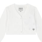 Younger Girls White Knitted Cardigan, 1, hi-res