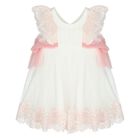Younger Girls White & Pink Tulle Lace Dress, 1, hi-res