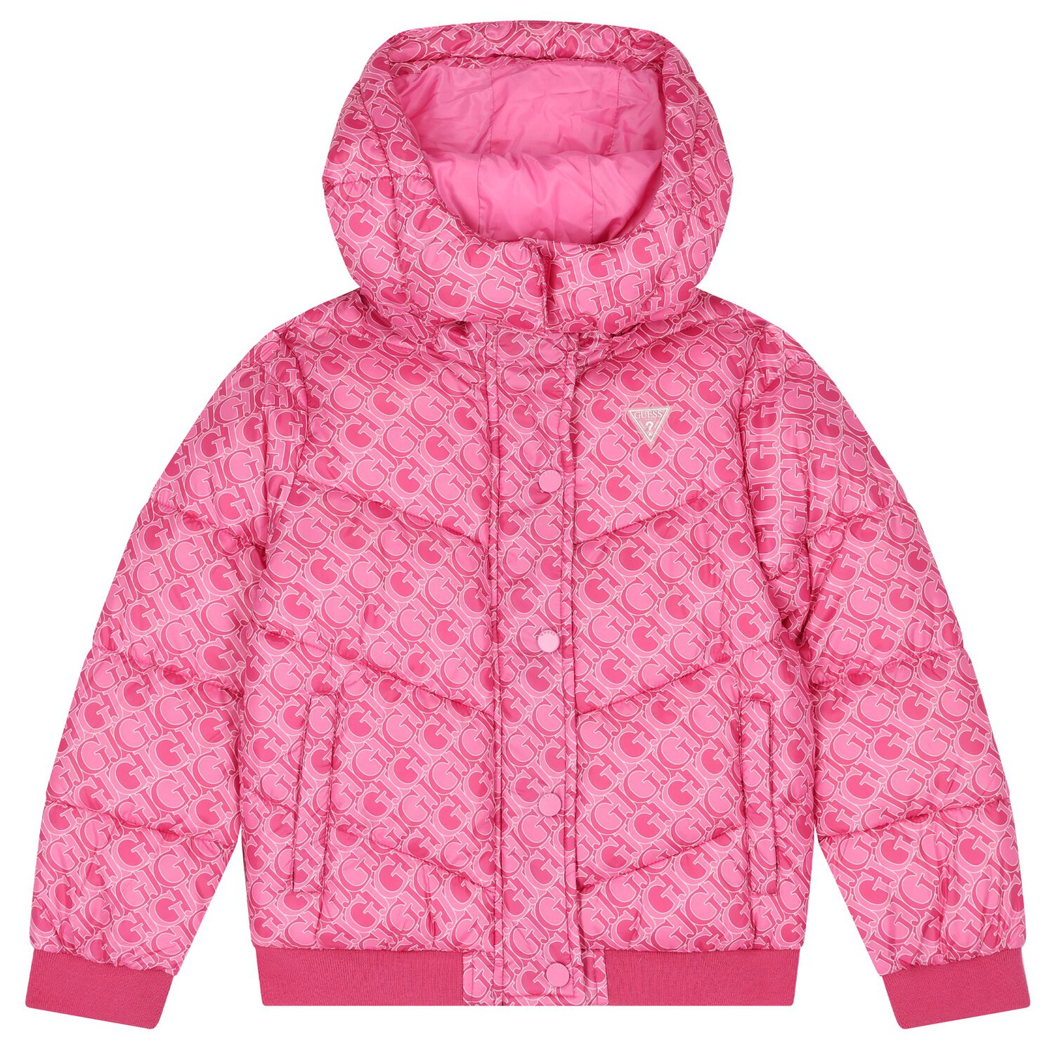 Girls Pink Logo Padded Puffer Jacket, 1, hi-res