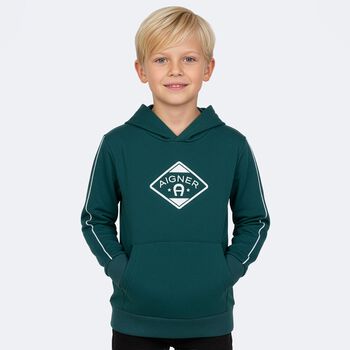 Boys Green Logo Hooded Top