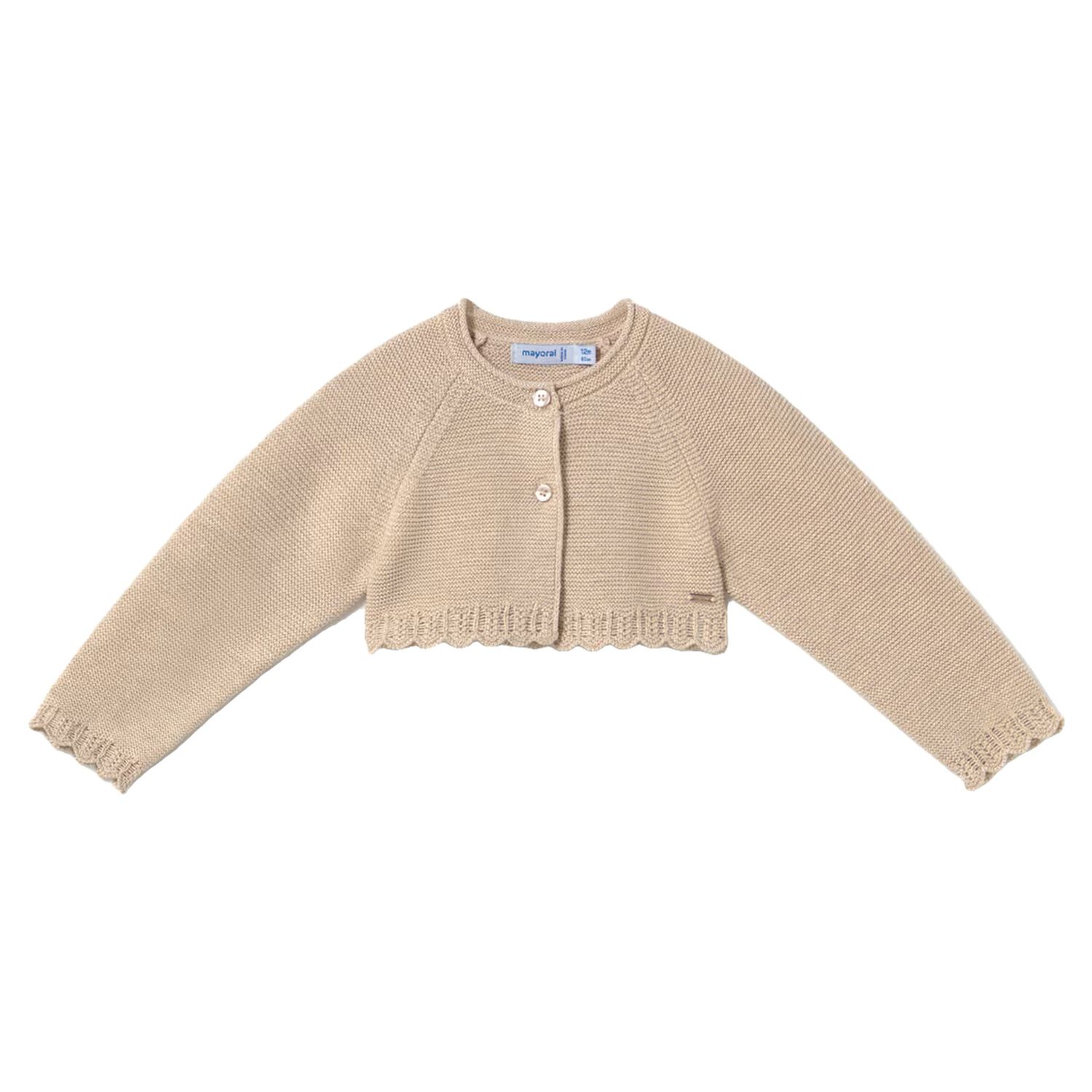 Younger Girls Beige Knitted Cardigan, 1, hi-res