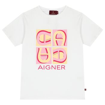 Aigner Girls White & Pink Logo T-Shirt, 1 Girls White & Pink Logo T-Shirt