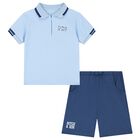 Boys Blue Logo Shorts Set, 1, hi-res