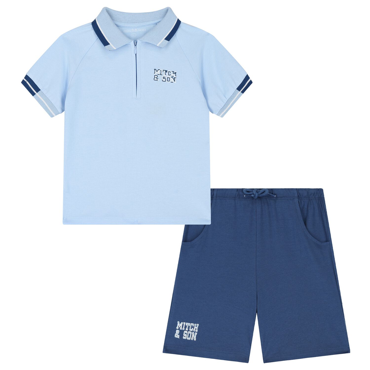 Boys Blue Logo Shorts Set, 1, hi-res