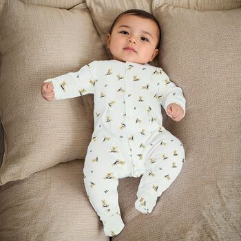 Baby Boys White Printed Babygrow