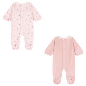 Baby Girls Pink Floral Babygrows ( 2-Pack )