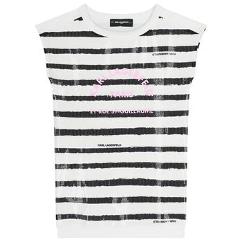 Girls White & Black Striped Dress