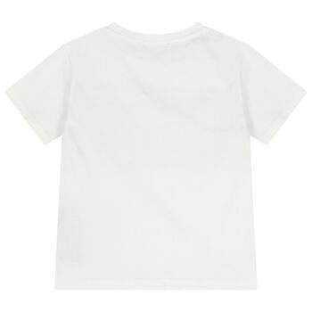 تيشيرت بشعار للأولاد اللون الأبيض و الأزرق