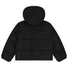 Girls Black & Silver Reversible Puffer Jacket, 1, hi-res