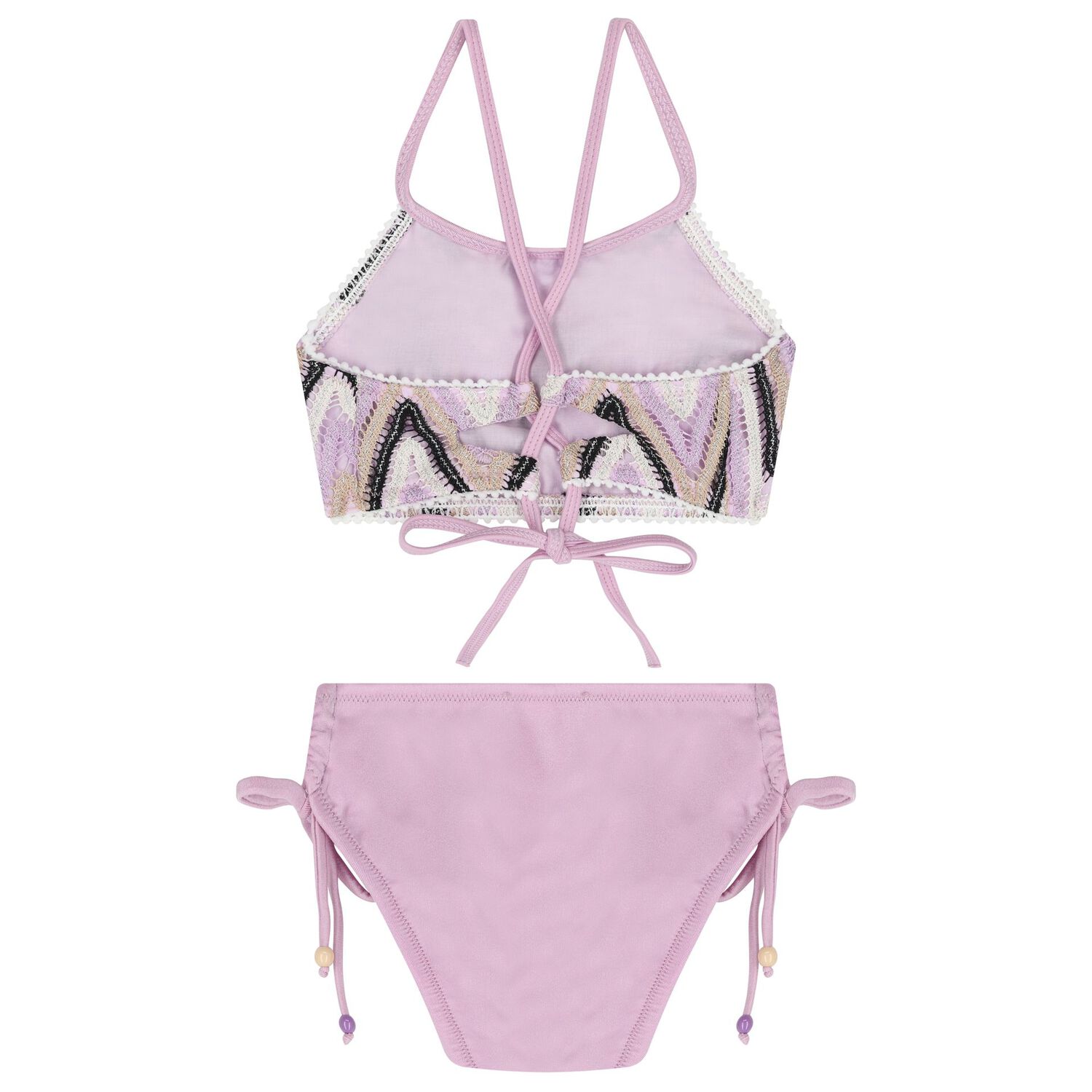 بكينى للبنات كروشيه بشكل متعرج باللون البنفسجى و الاسود والعاجى , 1, hi-res