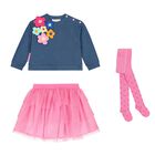 Girls Blue & Pink Flower Skirt Set, 1, hi-res
