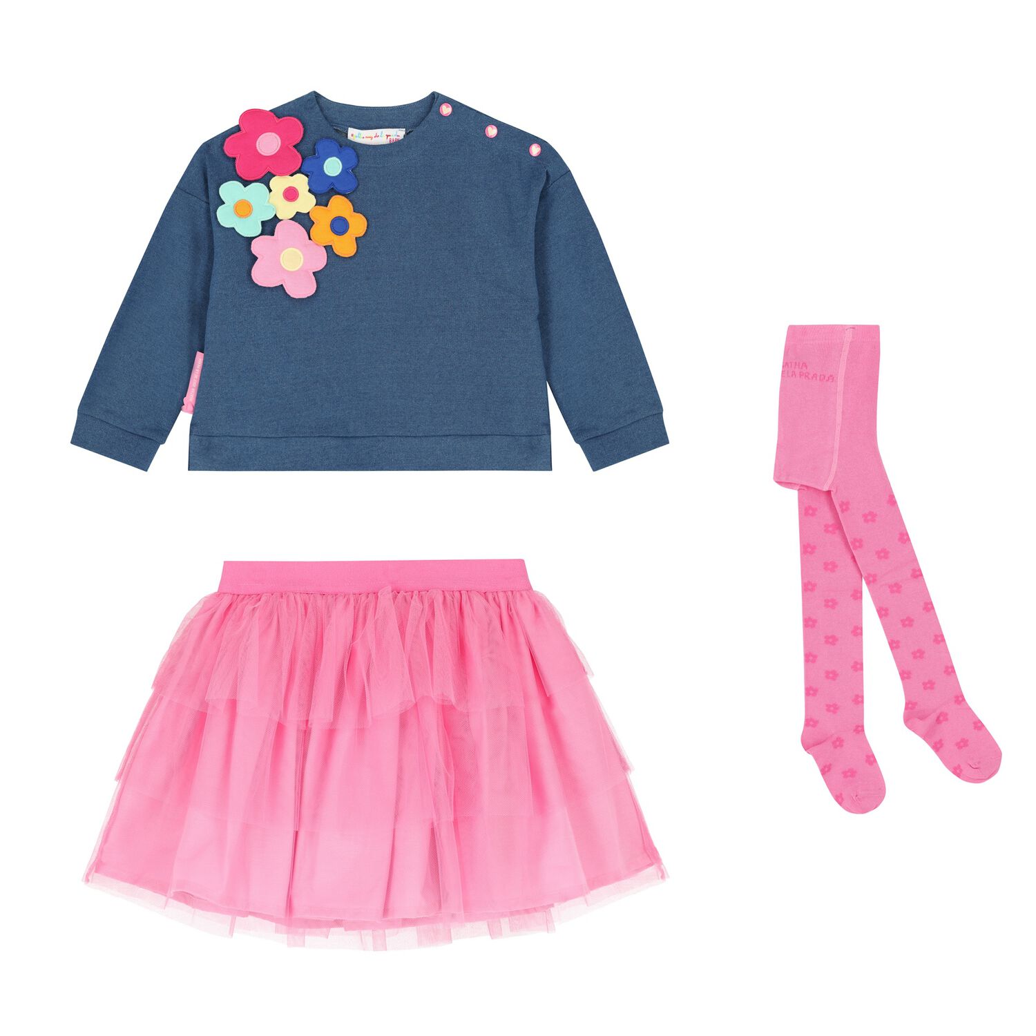 Girls Blue & Pink Flower Skirt Set, 1, hi-res image number null