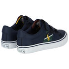 Boys Navy Logo Trainers, 1, hi-res