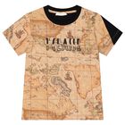 Boys Beige & Black Geo Map T-Shirt, 1, hi-res