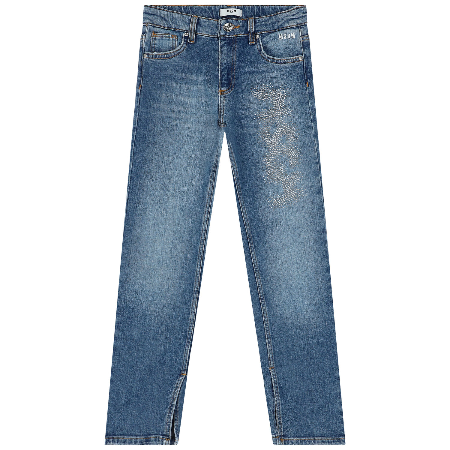 بنطلون جينز بنات بالشعار باللون الازرق, 1, hi-res