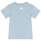 طقم شورت اولاد بالشعار باللون الازرق , 1, hi-res