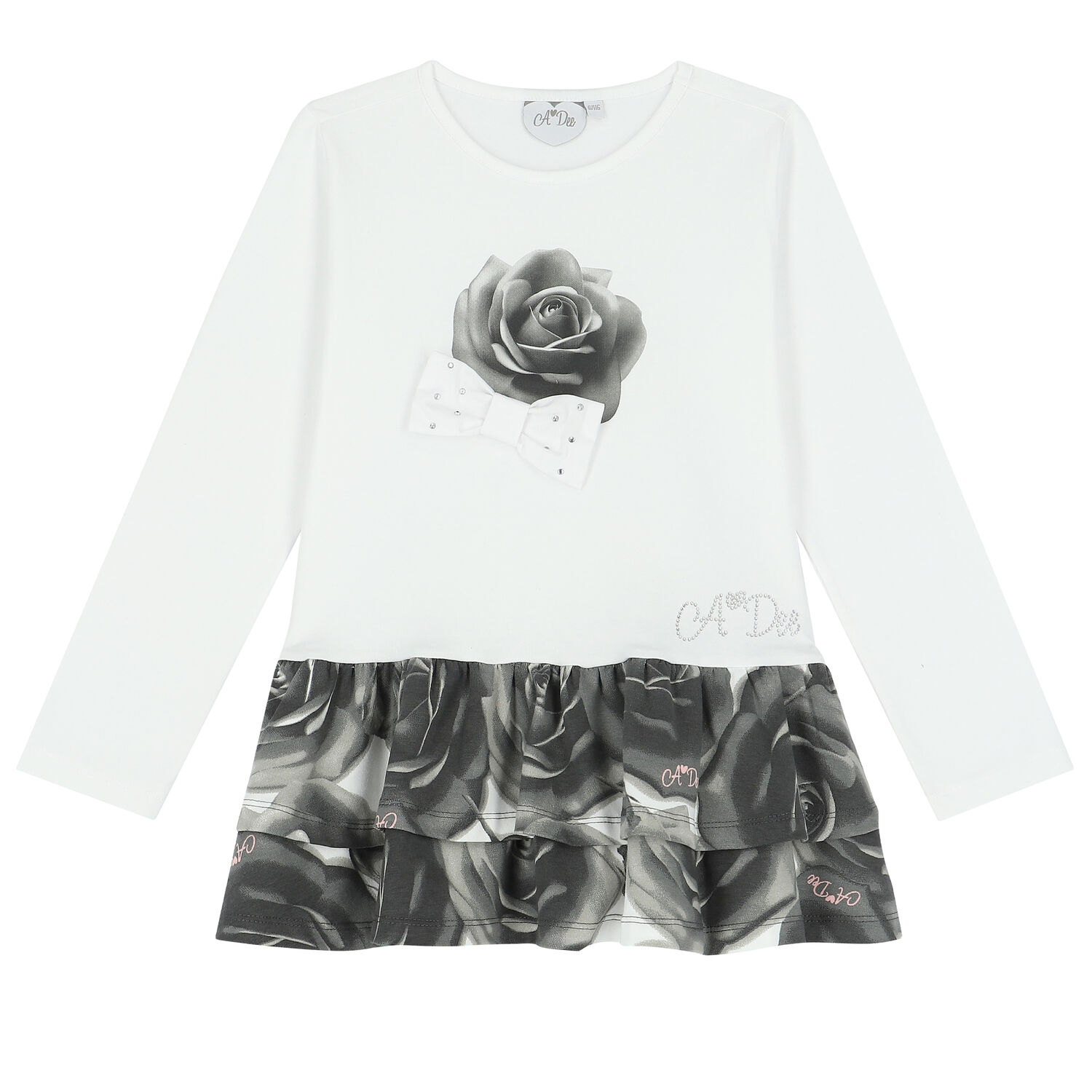 Girls White & Grey Roses Leggings Set, 1, hi-res