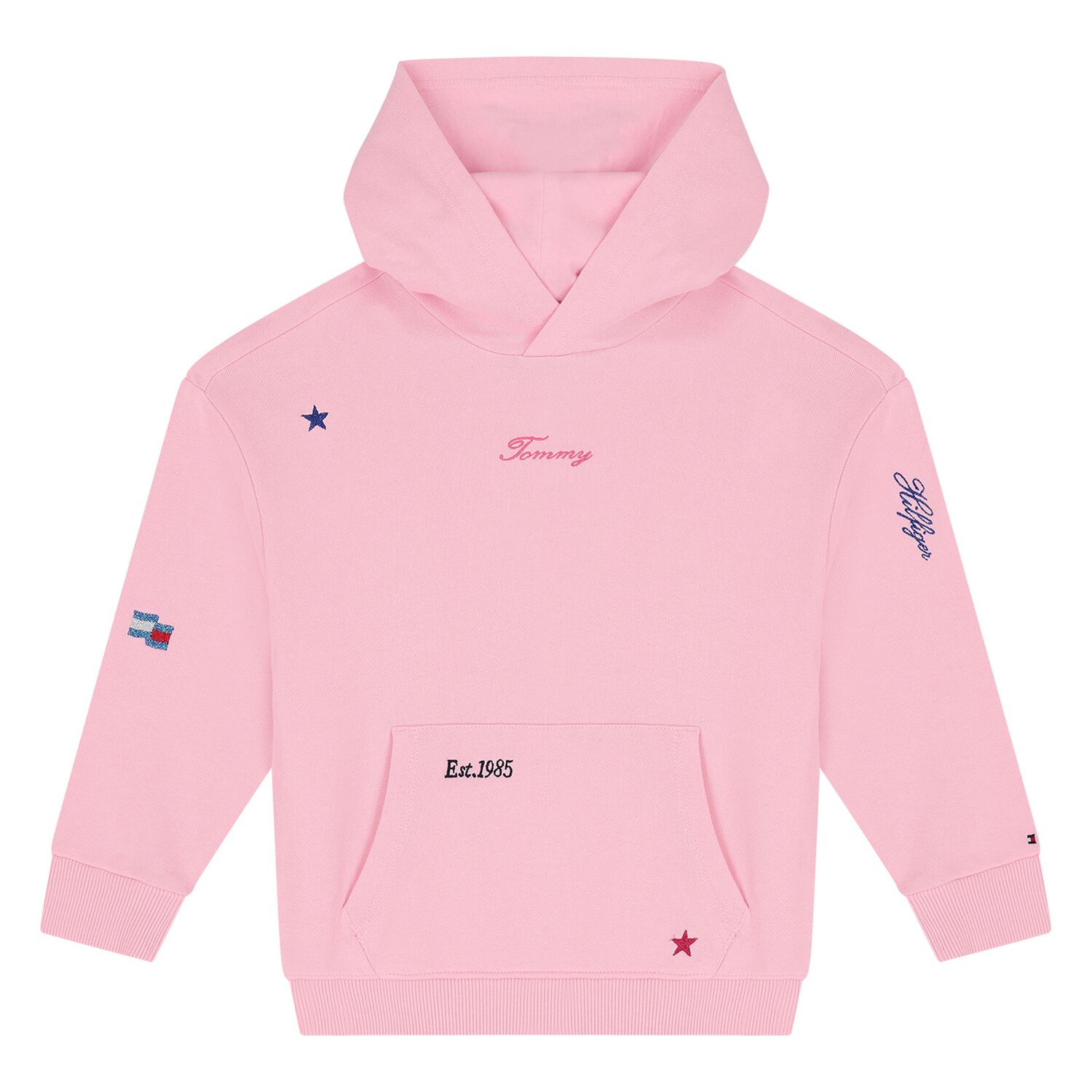 Girls Pink Logo Star Hooded Top, 1, hi-res