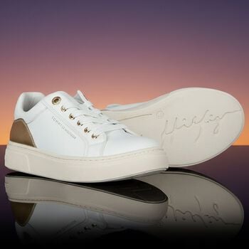 Girls White & Gold Logo Trainers