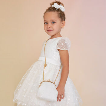 Girls White Embellished Sequin Bag
