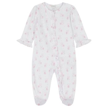 Baby Girls White & Pink Teddy Bear Babygrow