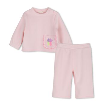 Younger Girls Pink Ribbed Trouser Set