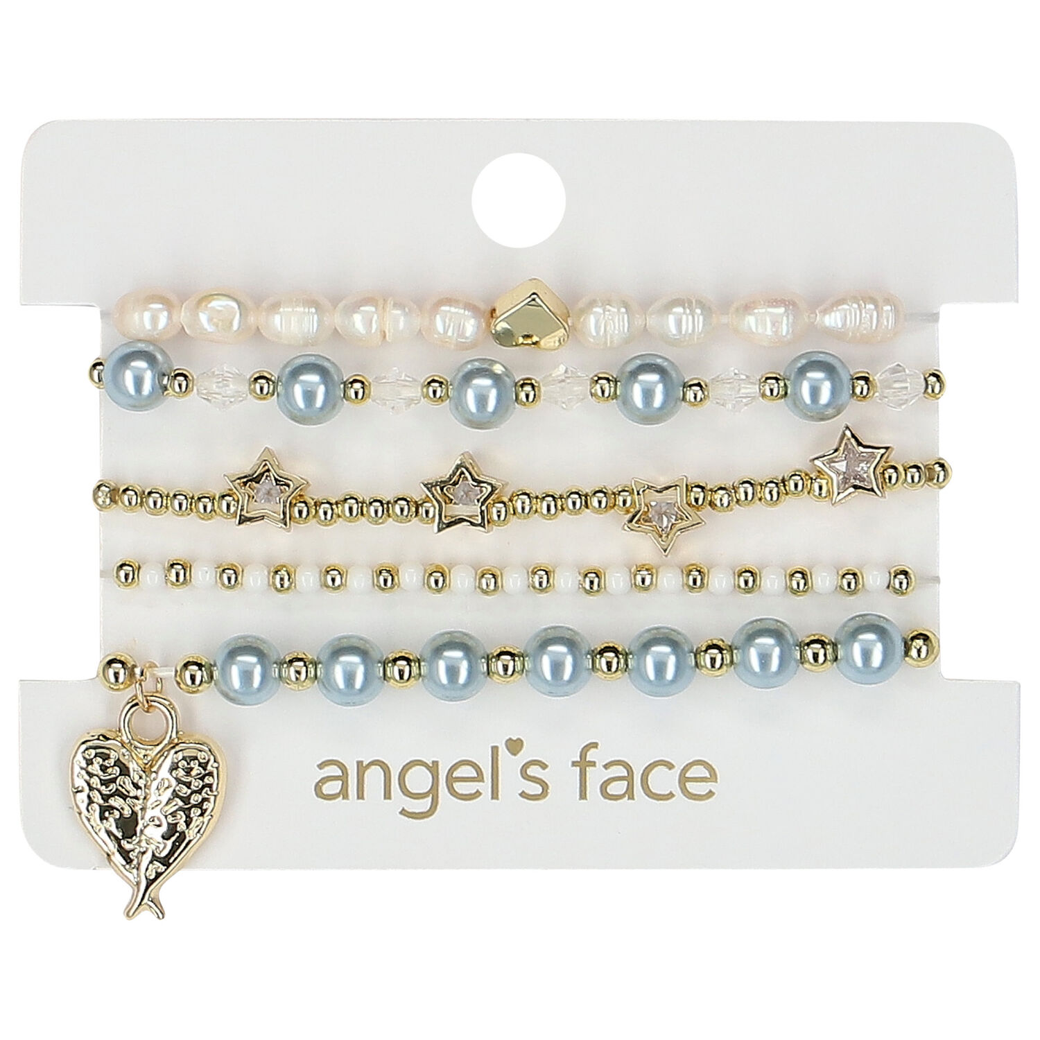 أساور بنات مطرزة باللون الأزرق والذهبي (5 قطع), 2, hi-res