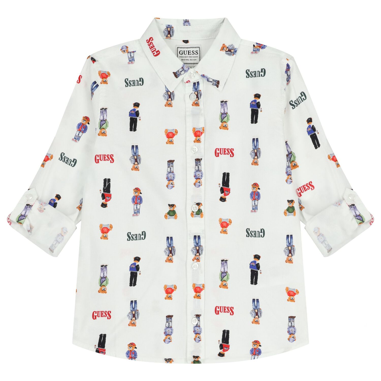 تيشيرت بشعار الدب تيدي باللون الأبيض, 1, hi-res