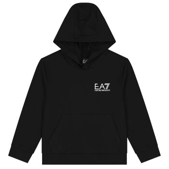 Boys Black Logo Hooded Top