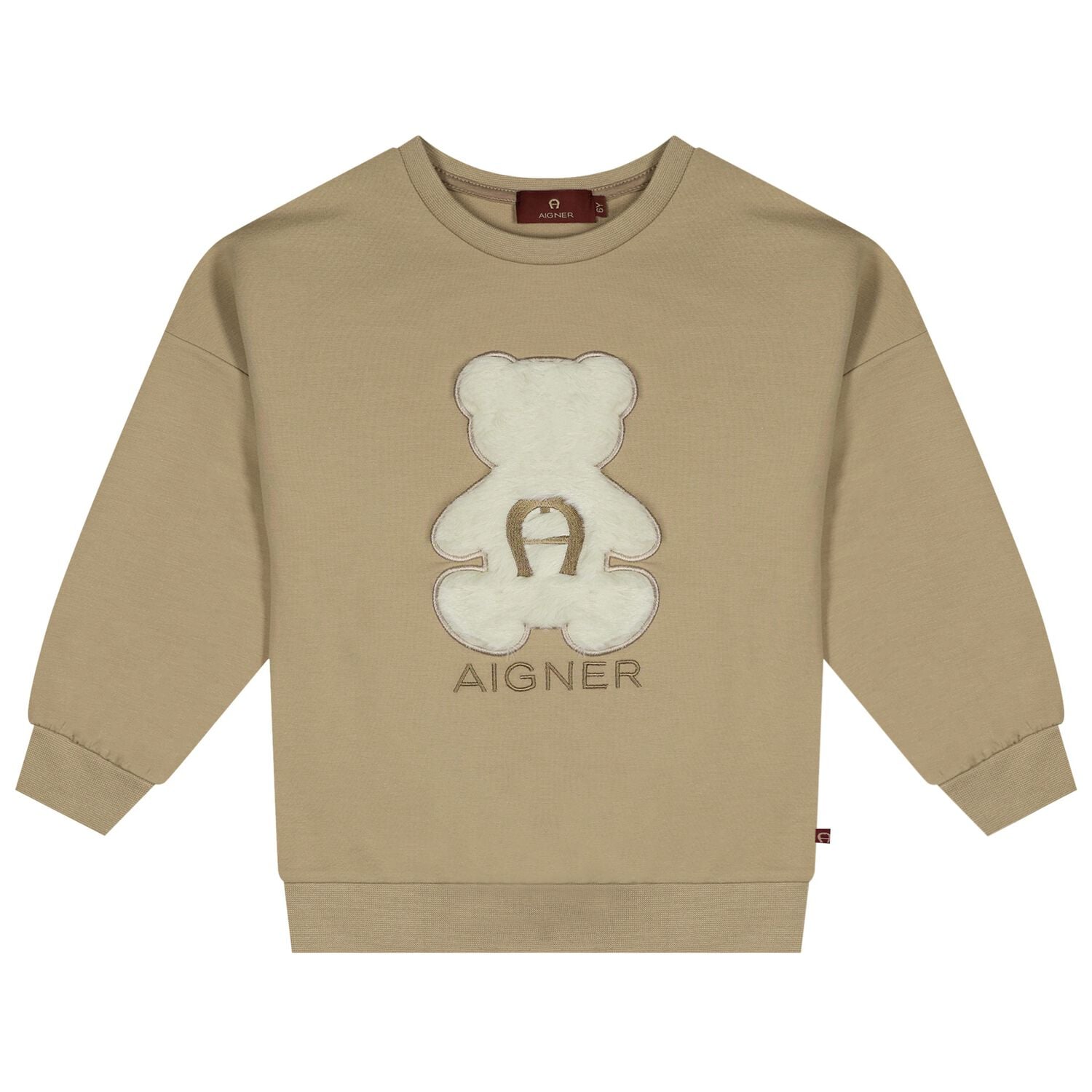 Girls Beige Faux Fur Teddy Bear Sweatshirt, 3, hi-res