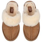 Girls Beige Funkette Suede Slippers, 2, hi-res