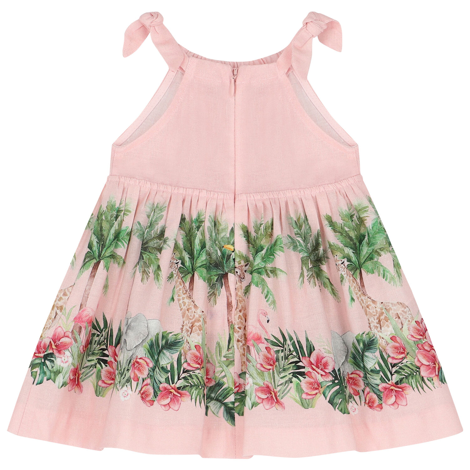 Younger Girls Pink Linen Dress, 1, hi-res