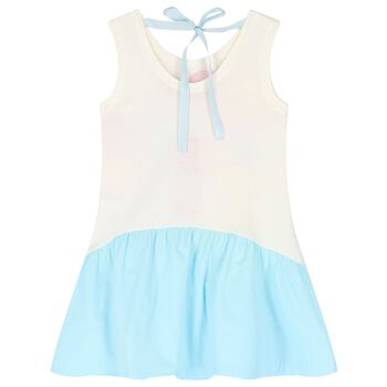 Girls White & Blue Flower Dress