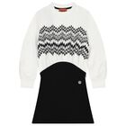 Girls White & Black Zig-Zag Dress               , 1, hi-res