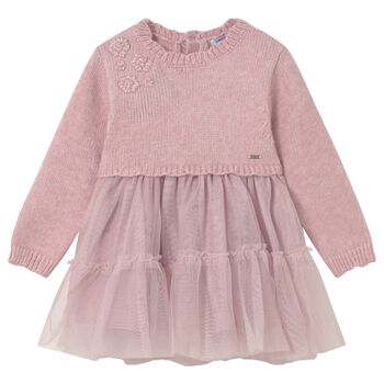 Younger Girls Pink Knitted & Tulle Dress