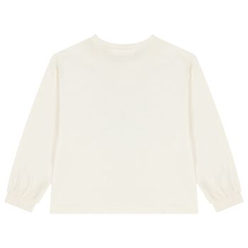  توب بأكمام طويلة بطبعة قط باللون  العاجي للبنات