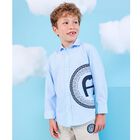 قميص اولاد بالشعار باللون الأزرق, 1, hi-res