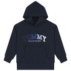 Boys Navy Blue Logo Hooded Top, 1, hi-res