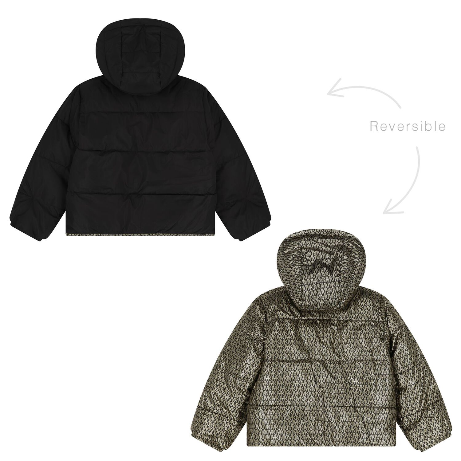 Girls Black & Silver Reversible Puffer Jacket, 1, hi-res
