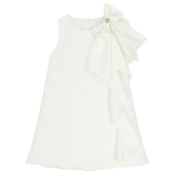 Girls Ivory Crepe Bow Dress 