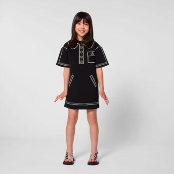 Girls Black Printed Dress