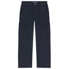Boys Navy Blue Logo Trousers, 1, hi-res