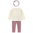 ليجينز للبنات مزين بورد باللون العاجى والوردى, 1, hi-res