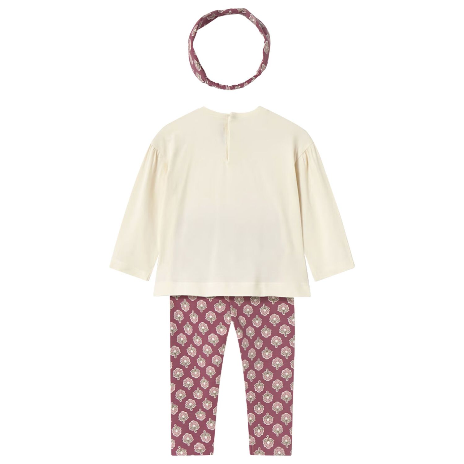 ليجينز للبنات مزين بورد باللون العاجى والوردى, 1, hi-res