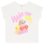 تيشيرت بنات بالشعار باللون الأبيض, 1, hi-res