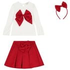 Girls Red & White Bow Pleated Skirt, 1, hi-res